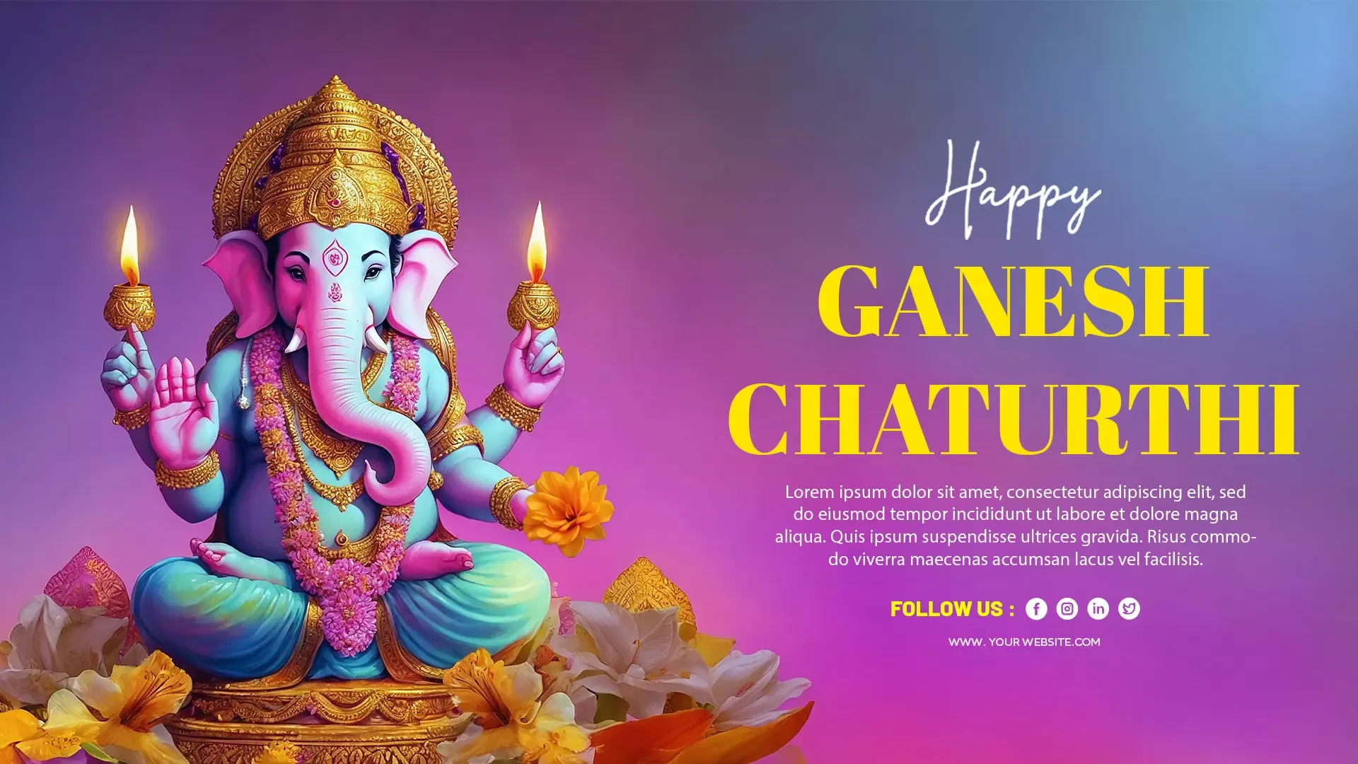 Happy Ganesh Chaturthi Photo with Floral Accents Template